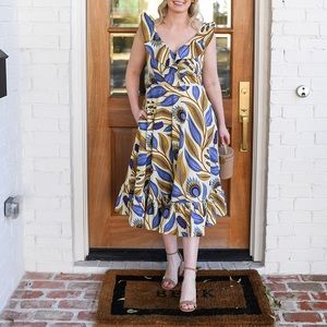 Sika V-Neck Midi Dress in Ivory Leaf